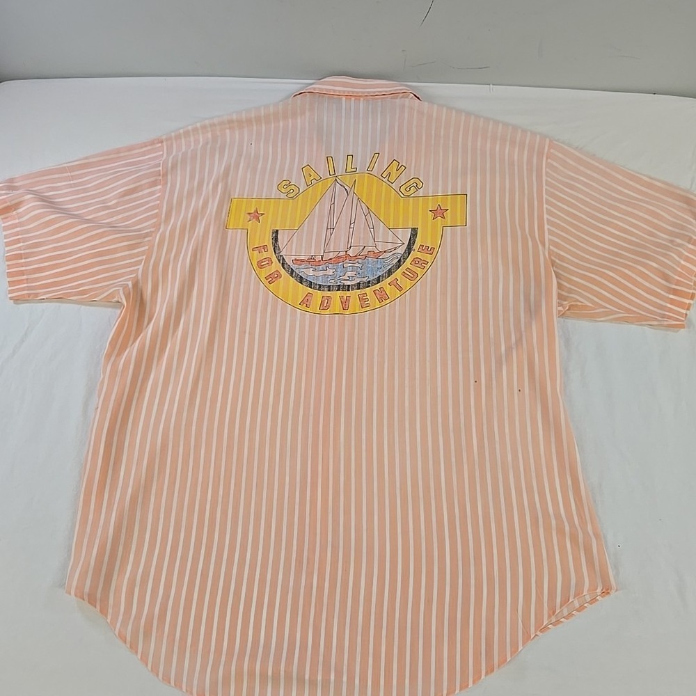 Vintage Islander Men Beach Boat Hawaiian Shirt Large Striped Sailing Graphic